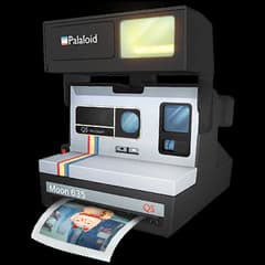 Palaloid instant camera in ReStory printing a photograph