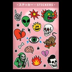 ReStory Black Ink sticker sheet with skulls, flames, and tattoo-style graphics