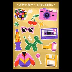 ReStory Next-Gen Toys sticker sheet with colorful retro objects
